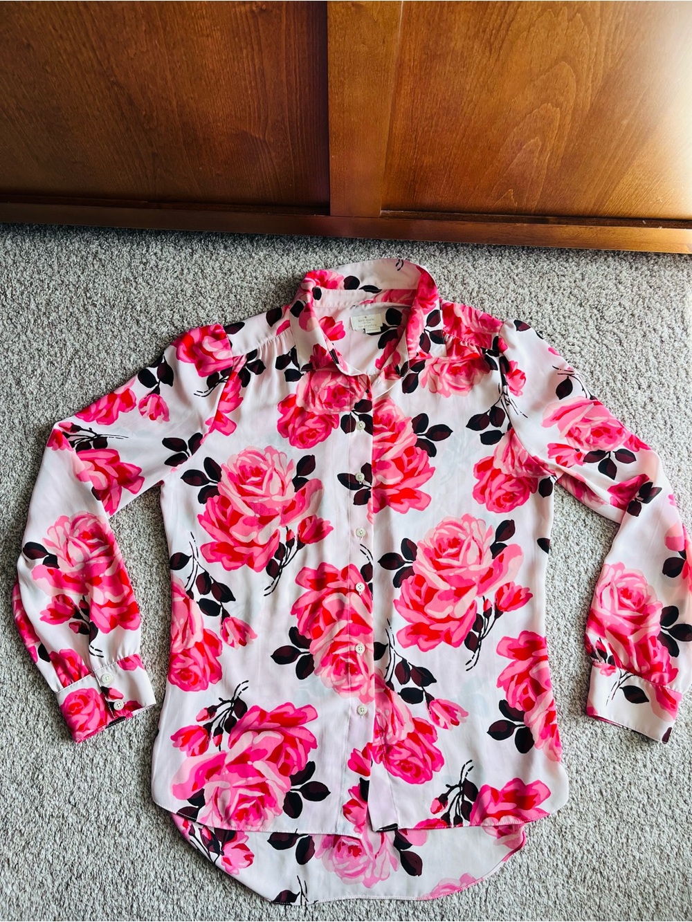 Kate Spade Rose Print Blouse Shirt Size M